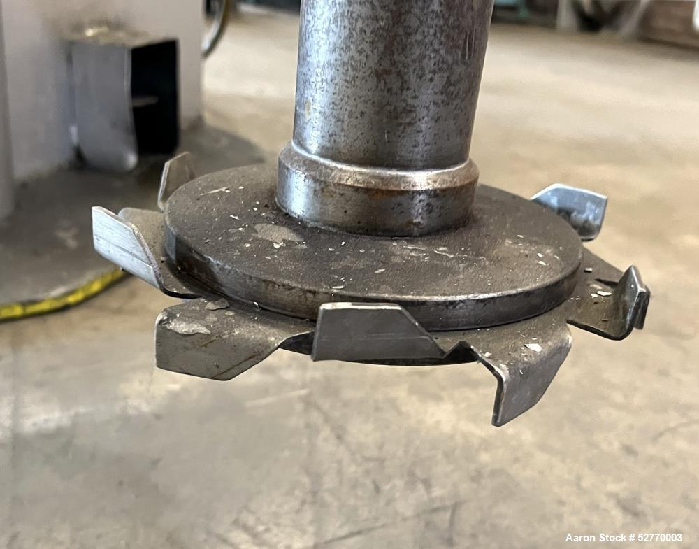 Used Schold Disperser Mixer. Maximum pressure 150 lbs. Speed 400 - 2000 rpm. Schold high pumper, 9" diameter high speed blade. 3" diameter x 46" long shaft, 27" can center. 9-1/2" height from floor, ...