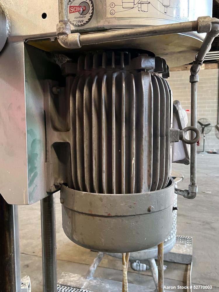 Used Schold Disperser Mixer. Maximum pressure 150 lbs. Speed 400 - 2000 rpm. Schold high pumper, 9" diameter high speed blade. 3" diameter x 46" long shaft, 27" can center. 9-1/2" height from floor, ...