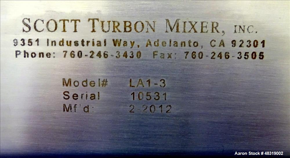 Used Scott Turbon Laboratory Mixer, Model LA-1-1.3.1.125, 304 Stainless Steel.