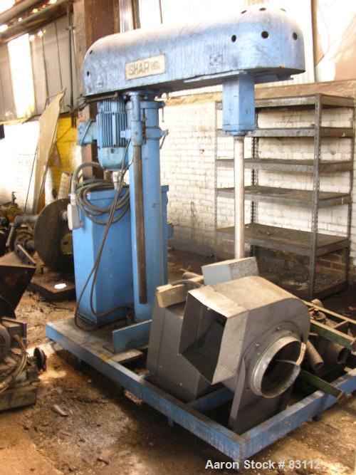 USED: Shar Disperser, 42" long stainless steel shaft, hydraulic lift with pump, floor mounted. Driven by a 20 hp, 480 volt XP motor.