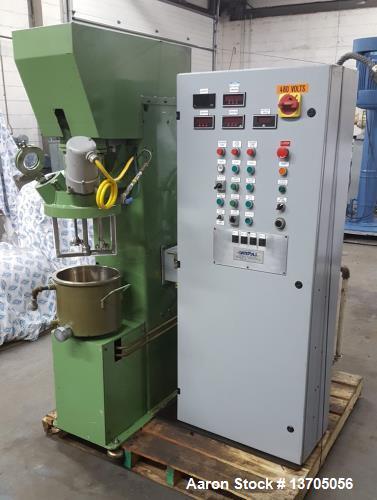 Used 2.5 Gallon Turello, Vacuum, Jacketed Triple Shaft Mixer, Model TMD-10. Triple shaft vacuum jacketed mixer with can. Stainless steel construction, 10 liter (app.2.5 gal.) working capacity, variab...