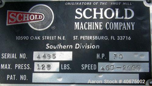 Used Schold Disperser, Model VMD501. 3" diameter x 55" long 304 stainless steel shaft with a 20" diameter saw tooth blade. Will center in an approximate 90" diameter can. 60" rise, air/oil lift. Hand...