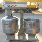 Used Gruber Tech Vacuum Mixer, model GS2000, 304 stainless steel. Dual stationary non-jacketed mixing cans, approximately 55 gallon, 500 pound capacity each. 28'' diameter x 24'' deep. Stainless stee...