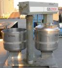 Used Gruber Tech Vacuum Mixer, model GS2000, 304 stainless steel. Dual stationary non-jacketed mixing cans, approximately 55 gallon, 500 pound capacity each. 28'' diameter x 24'' deep. Stainless stee...