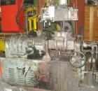 Used Moriyama Kneader Mill, Batch Mixer/Compounder, Model D3-7.5. 3 Liter mixing capacity, speeds front approximately 25 to 100 rpm. Single ram air cylinder feed, manual crank tilt bowl. Driven by a ...
