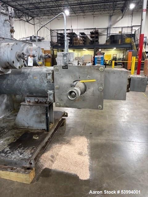 Used Lleal Double Sigma Extruder Kneader. Model AME-2600. 650 gallon; Stainless steel; Sigma blades; Hydraulically driven; Vacuum rated; 75 kW (100 hp) blade power; 55 kW (75 hp) extruder power.
