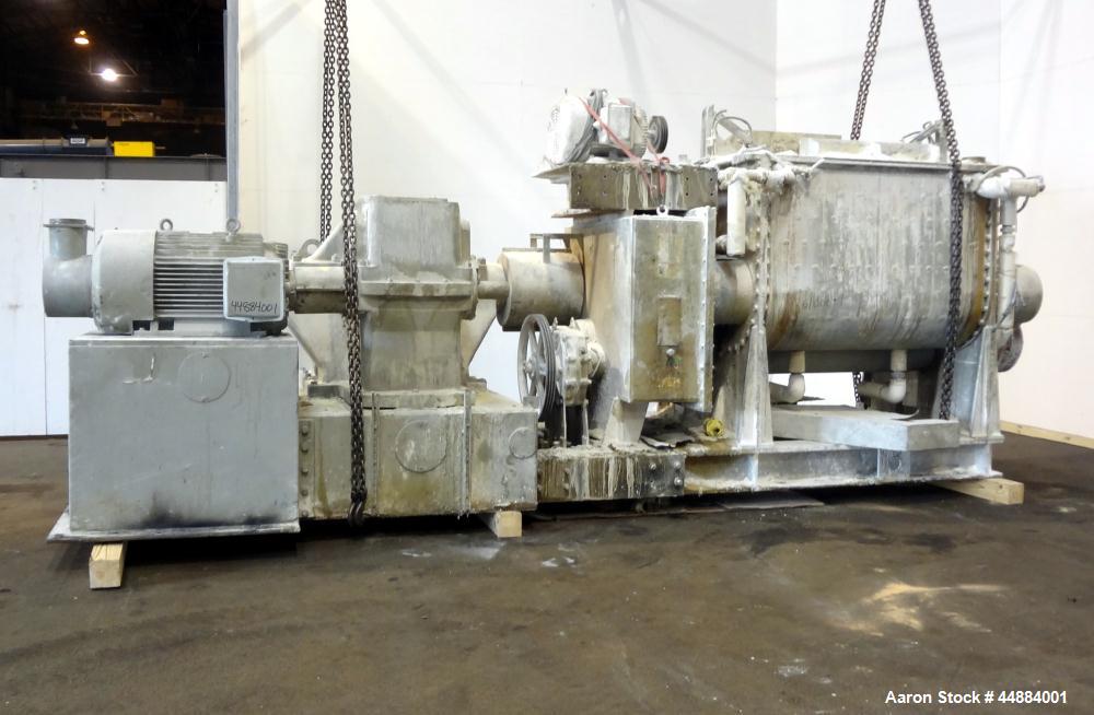 Used Aaron Process 500 Gallon Mixer Extruder, Model MX 500.  Carbon steel construction.  200 Hp main drive.