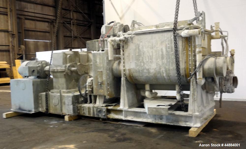 Used Aaron Process 500 Gallon Mixer Extruder, Model MX 500.  Carbon steel construction.  200 Hp main drive.