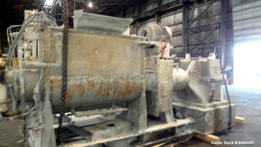 Used Aaron Process 500 Gallon Mixer Extruder, Model MX 500.  Carbon steel construction.  200 Hp main drive.