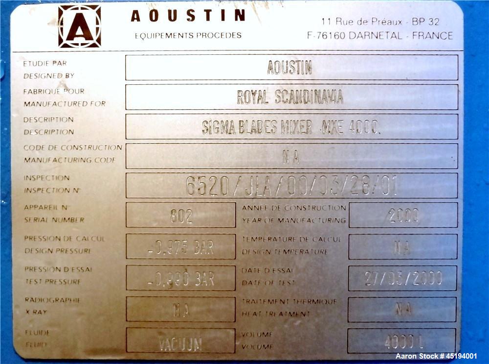Used Aoustin Mixer Extruder, Model MXE 4000, 4000 Liter (1056 Gallon) Working C