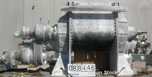 USED: Baker Perkins/Guittard Mixer/Extruder. 300 gallon working capacity, 600 total, type MHE160SL, 304 stainless steel. 304 stainless steel jacketed bowl 54-3/4" front to back x 55" left to right x ...