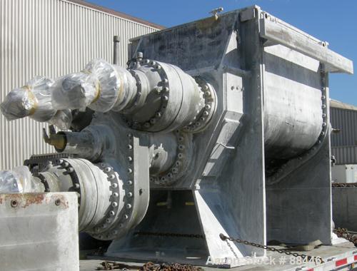 USED: Baker Perkins/Guittard Mixer/Extruder. 300 gallon working capacity, 600 total, type MHE160SL, 304 stainless steel. 304 stainless steel jacketed bowl 54-3/4" front to back x 55" left to right x ...