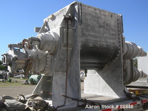 USED: Baker Perkins/Guittard Mixer/Extruder. 300 gallon working capacity, 600 total, type MHE160SL, 304 stainless steel. 304 stainless steel jacketed bowl 54-3/4" front to back x 55" left to right x ...