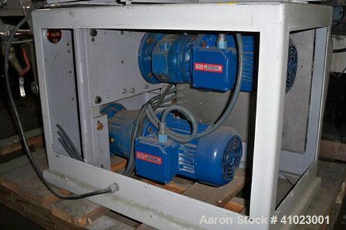 Used Jaygo Baker Perkins Model AME-7 Double Arm Sigma Mixer Extruder. Manufactured 1997. Unit features approximately 2 gallon working capacity, 7 1/2" long x 7" wide x 7" deep mix trough, stainless s...