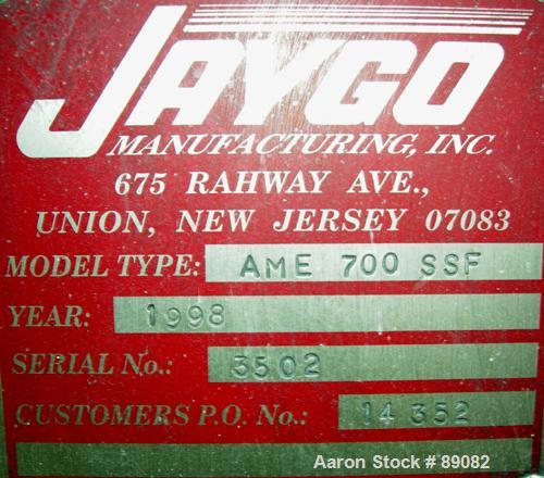 Used Jaygo Mixtruder, Model AME700SSF, Carbon Steel. Approximate 115 gallon working capacity, 225 total. Jacketed bowl approximately 35.43" front to back x 39.37" left to right x approximately 32" de...