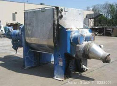 Used Jaygo mixer/extruder, 400 gallon working capacity, model MXE 1600L. Total capacity 575 gallons, 400 gallon working capacity. Bowl dimensions: 59" x 54-3/4" x approximately 54" deep. Shell and ja...
