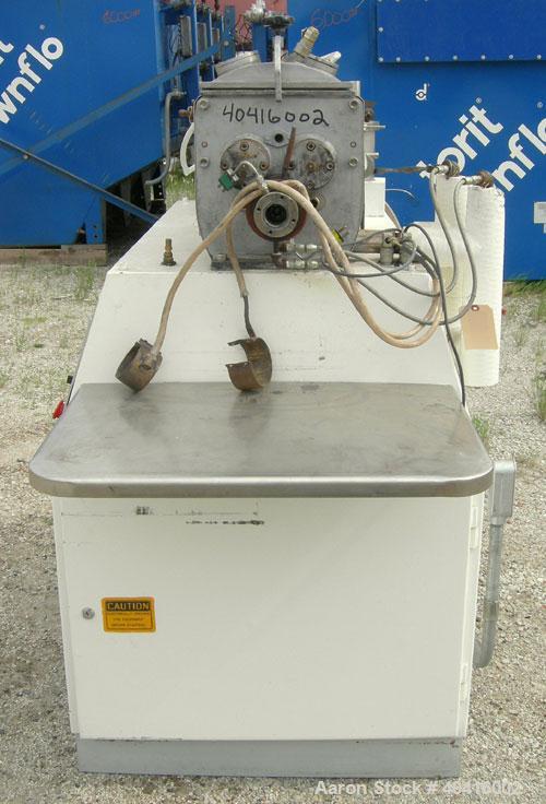 Used Baker Perkins/Guittard lab size mixer extruder, model LEX8.  Approximately 1.33 gallon working capacity, 2.125 total, 304 stainless steel.  Jacketed bowl, 8 3/4" left to right x 8 1/2" front to ...