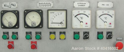 Used Baker Perkins/Guittard lab size mixer extruder, model LEX8.  Approximately 1.33 gallon working capacity, 2.125 total, 304 stainless steel.  Jacketed bowl, 8 3/4" left to right x 8 1/2" front to ...