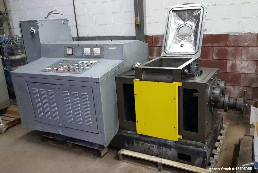 Used 15 Gallon Jacketed, Vacuum, Sigma Blade Mixer/ Extruder. S/S Groupe Lautrette (RPA Process) Model MBD-90/60 Jacketed, vacuum, heavy duty sigma blade mixer/ extruder. Stainless steel construction...