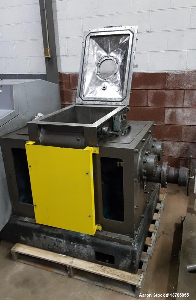 Used 15 Gallon Jacketed, Vacuum, Sigma Blade Mixer/ Extruder. S/S Groupe Lautrette (RPA Process) Model MBD-90/60 Jacketed, vacuum, heavy duty sigma blade mixer/ extruder. Stainless steel construction...