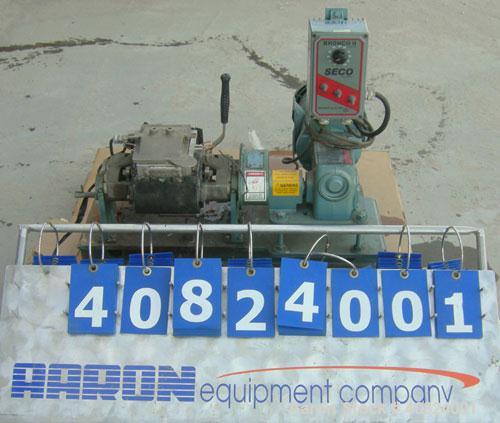 Used Aaron Process Equipment Lab Size Double Arm Mixer, 1/4 gallon working capacity, T304 stainless steel.Jacketed bowl 4" left to right x 5 3/4" front to back x 5" deep, rated 100 psi.Sigma tangenti...