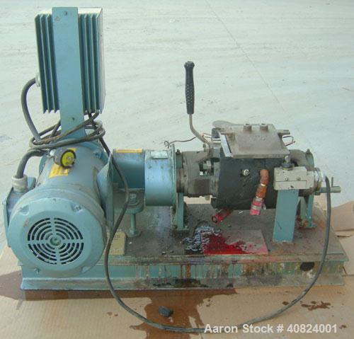 Used Aaron Process Equipment Lab Size Double Arm Mixer, 1/4 gallon working capacity, T304 stainless steel.Jacketed bowl 4" left to right x 5 3/4" front to back x 5" deep, rated 100 psi.Sigma tangenti...