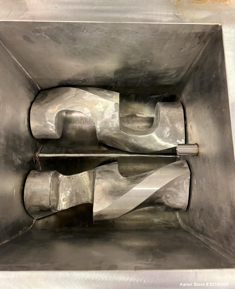 Used- Double Arm Mixer, Stainless Steel. Approximate 5 gallon working capacity. Jacketed bowl approximate 12.5" x 12" x 12.5...