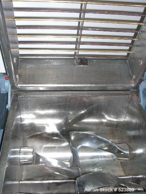 USED: AMK Z-blade mixer, driven by a 4 kW motor. Material of contactparts is stainless steel, capacity 21 gallon (80 liter), workingcapacity 13 gallon (50 liter). Trough sizes 19.6" x 18.1" x 10.2"/1...