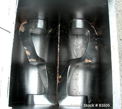 USED: AMK double arm mixer, 52.8 gallon working capacity (200 liter), model IIU, carbon steel. Non-jacketed bowl 27-1/2" left to right x 27-5/8" front to back x approx 16" deep. Tangential sigma blad...