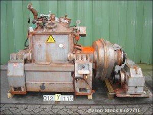 USED: APV Chimie Equipment SA double arm mixer, type M-40SL. Carbon steel, total capacity 105 gallon (400 liter), working capacity 66 gallon (250 liter). Bowl 32.9" x 27.3" (845 x 700mm), with top va...