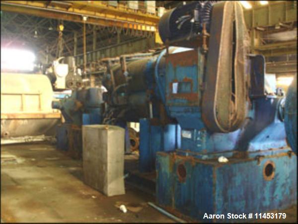 Used Aaron Process Double Arm Mixer, 500 gallon working capacity, stainless steel construction, tangential sigma blades, jacketed bowl and ends, rated 125 psi @ 450 deg F, direct connected drive thru...