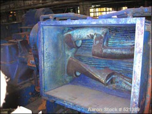 USED: Aaron Process double arm sigma blade mixer. Working capacity500 gallons, total capacity 800 gallons. Bowl dimensions 54-5/8" front to back x 72" left to right x 50" deep. Bowl construction ishe...