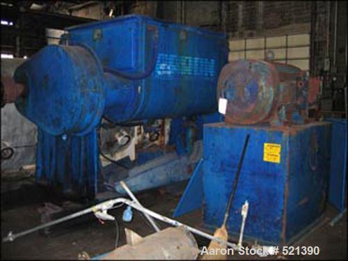 USED: Aaron Process double arm sigma blade mixer. Working capacity500 gallons, total capacity 800 gallons. Bowl dimensions 54-5/8" front to back x 72" left to right x 50" deep. Bowl construction ishe...