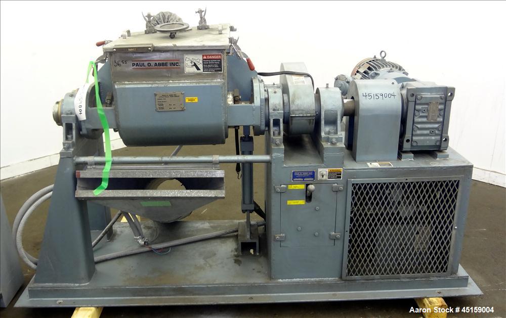 Used Paul O. Abbe Double Arm Mixer, Model SBM-10, 316 Stainless Steel. (10) Gallon operating capacity (20 total). Carbon Steel jacketed bowl approximate 17" left to right x 20" front to back, rated 1...