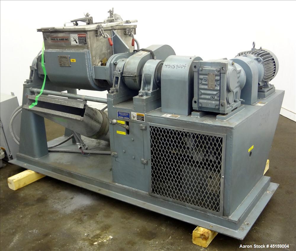 Used Paul O. Abbe Double Arm Mixer, Model SBM-10, 316 Stainless Steel. (10) Gallon operating capacity (20 total). Carbon Steel jacketed bowl approximate 17" left to right x 20" front to back, rated 1...