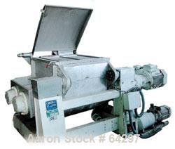 USED: F-Aoustin double arm mixer, 34 gallon, 304 stainless steel, sigma blades tangential, bowl dimensions 26" front-back x 26" left-right, jacketed, rated 6 bar, hydraulic tilt, 3 kw hydraulic pack,...