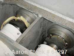USED: F-Aoustin double arm mixer, 34 gallon, 304 stainless steel, sigma blades tangential, bowl dimensions 26" front-back x 26" left-right, jacketed, rated 6 bar, hydraulic tilt, 3 kw hydraulic pack,...