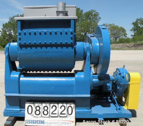 Used Baker Perkins Double Arm Mixer, Model 15, 100 Gallon Capacity, Carbon Steel. Jacketed bowl 33" left to right x 38" front to back x approximately 30" deep, Tangential sigma blades, geared one end...
