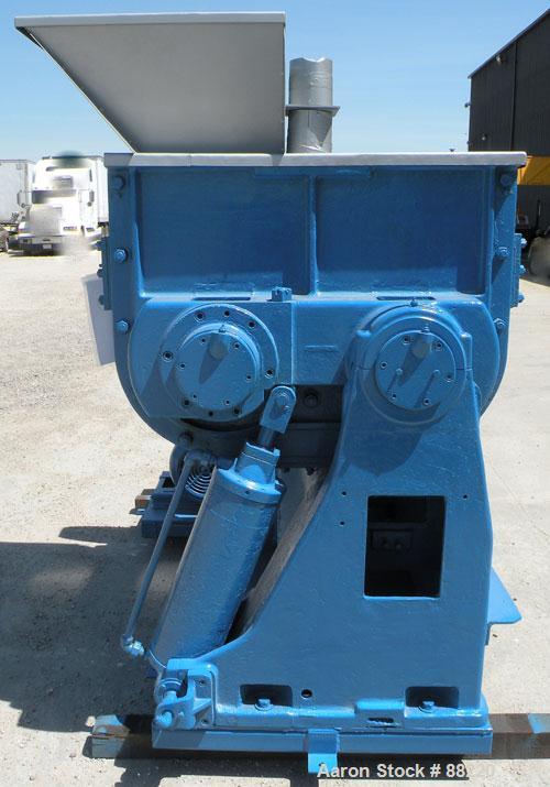 Used Baker Perkins Double Arm Mixer, Model 15, 100 Gallon Capacity, Carbon Steel. Jacketed bowl 33" left to right x 38" front to back x approximately 30" deep, Tangential sigma blades, geared one end...