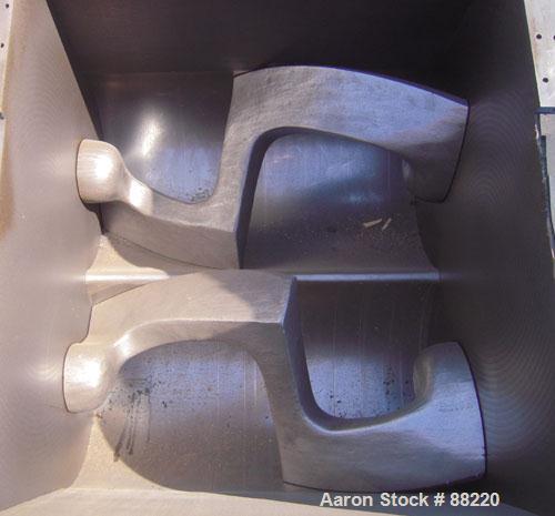 Used Baker Perkins Double Arm Mixer, Model 15, 100 Gallon Capacity, Carbon Steel. Jacketed bowl 33" left to right x 38" front to back x approximately 30" deep, Tangential sigma blades, geared one end...