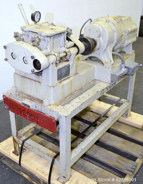 Used Baker Perkins Lab Size Double Arm Mixer, Approximate (0.75) Gallon Working Capacity, 316 Stainless Steel. Carbon steel jacketed bowl 5-1/4" left to right x 7-1/4" front to back x 5-3/4" deep. Ta...
