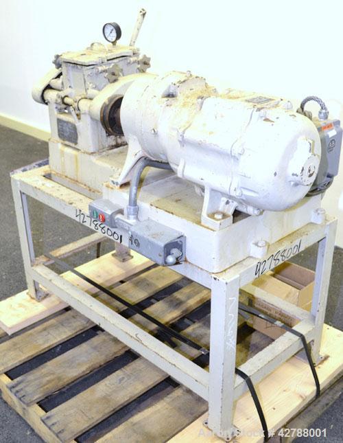 Used Baker Perkins Lab Size Double Arm Mixer, Approximate (0.75) Gallon Working Capacity, 316 Stainless Steel. Carbon steel jacketed bowl 5-1/4" left to right x 7-1/4" front to back x 5-3/4" deep. Ta...