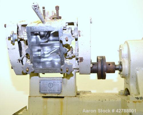 Used Baker Perkins Lab Size Double Arm Mixer, Approximate (0.75) Gallon Working Capacity, 316 Stainless Steel. Carbon steel jacketed bowl 5-1/4" left to right x 7-1/4" front to back x 5-3/4" deep. Ta...
