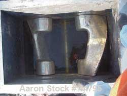 USED:Baker Perkins 100 gal double arm mixer. Stainless steel.Jacketed bowl and ends (est 80 psi). Bowl 28" L-R x 43" F-B, approx38" deep. Dispersion blades tangential. Geared one end. Screw tiltw/app...