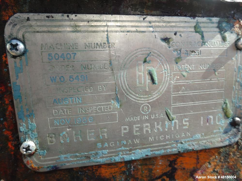 Used Baker Perkins Double Arm Mixer, Approximate 300 Gallon, Carbon Steel.