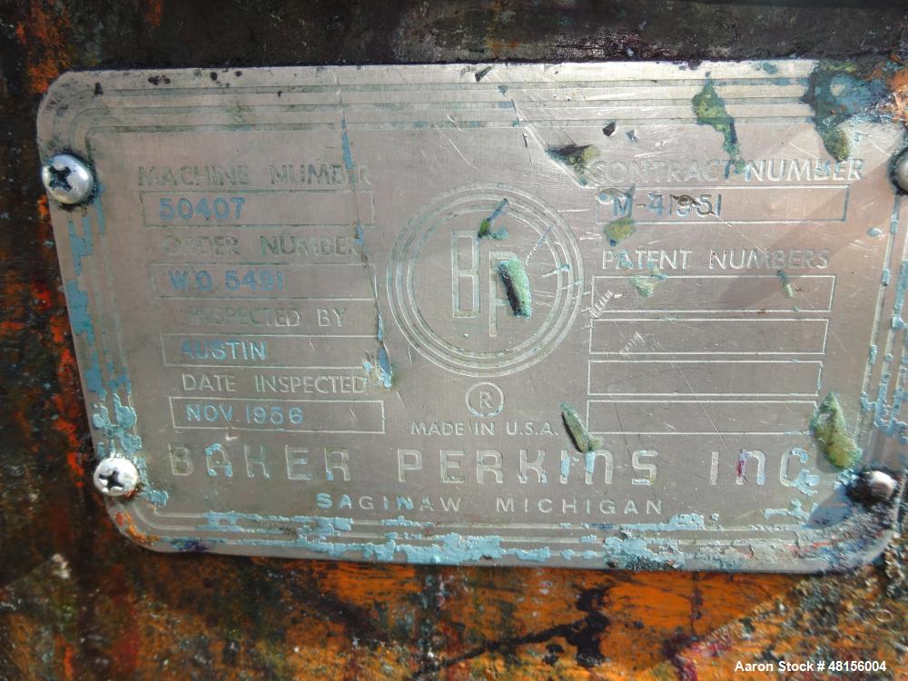 Used Baker Perkins Double Arm Mixer, Approximate 300 Gallon, Carbon Steel.