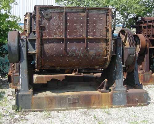 USED: Baker Perkins 500 Gallon Double Arm Mixer. Stainless steel trough, carbon steel jacket on trough and sides. Bowl 64" left-right x 59" front-back x 54" deep, carbon steel duplex blades with serr...