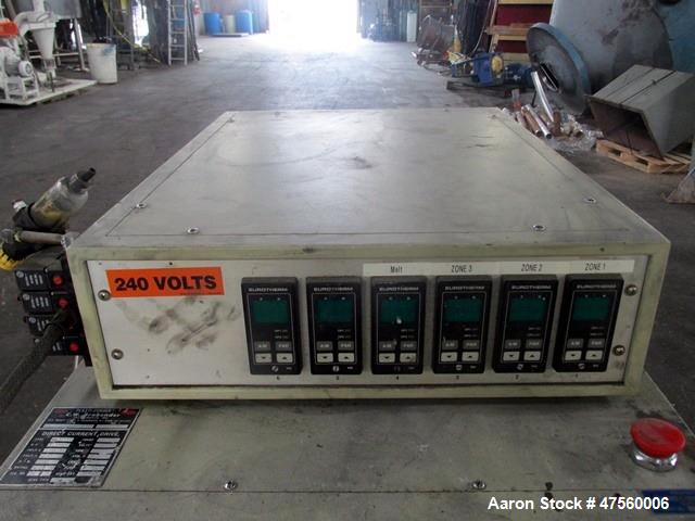 Used Brabender Laboratory Mixer System. Drive system Type DR-2072, 7.5hp DC motor with controller, Haake mixing head, (6) eurotherm controllers. Serial# 0123/PE.