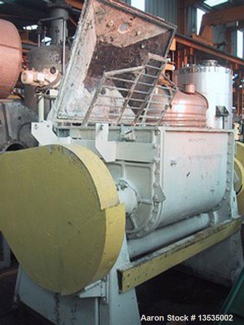 Used Guittard M58 double arm sigma blade mixer, working capacity 750 liters (198 gallons), 56 kW (75 hp) motor and double envelope heating.