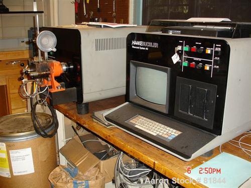 USED: Haake Buchler Rheocord 40 double arm mixing system consisting of (1) model 8040000 drive unit 3/60/230 volt, 30 amps; (1) model 8040000 CPU unit 1/60/230 volt, 20 amps; (2) model 750 mixing hea...